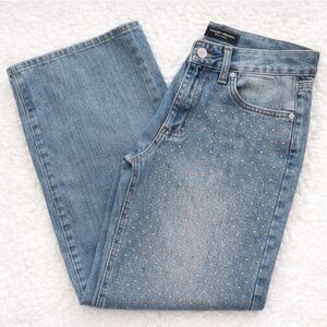 Ashley Mason Premium Rhinestone Wide Leg Jeans Y2K Bedazzled Festival Denim